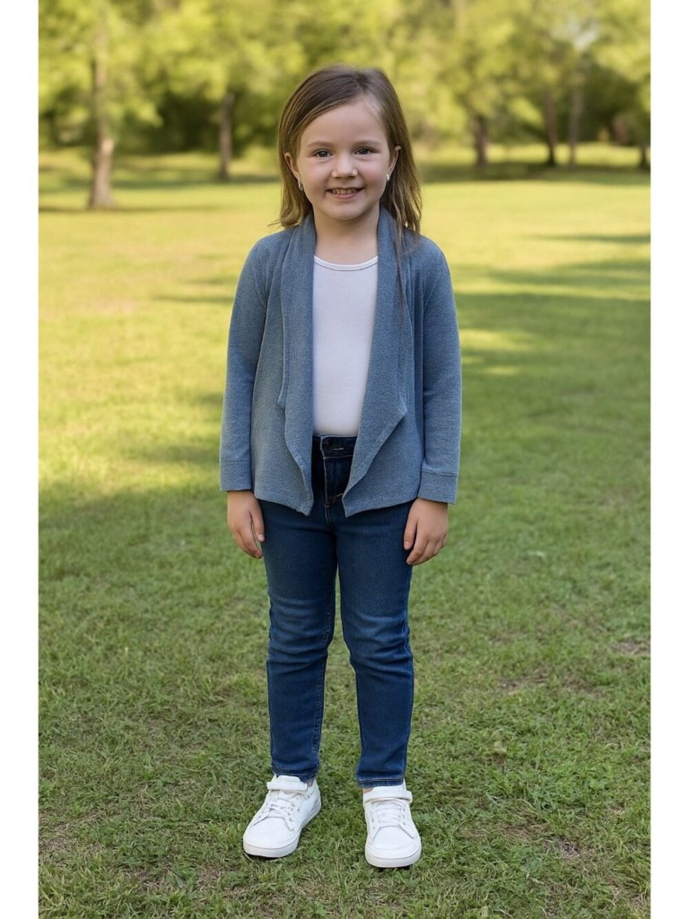 C9 Champion Girls Open Front Cardigan Sweater S (6-6X) Blue